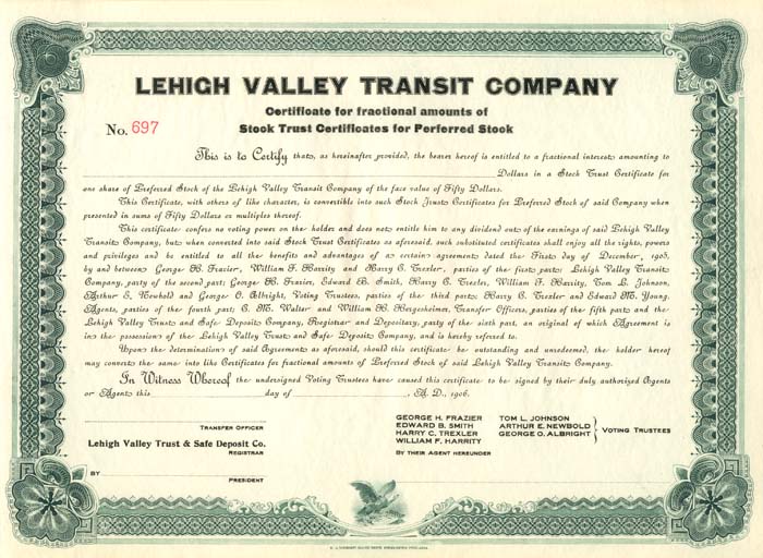 Lehigh Valley Transit Co. - Stock Certificate